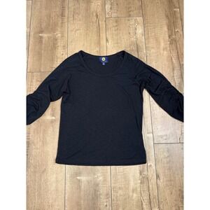 Adrienne‎ Vittadini Womens Black Long Sleeve Ruched Cuff Scoop Neck Top Size M